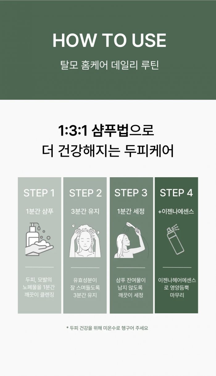 남성탈모루틴 1:3:1 샴푸법 단계별 사용 안내 이미지